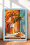 Buongiorno Written Moka Coffee Pot and Cup Framed Painting Italy Poster Wall Decor Itp060