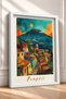 Pompeii Written Volcano and Colorful Houses Framed Painting Italy Poster Wall Decor Itp082 - 2