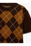 Crew Neck Short Sleeve Baklava Pattern Knit Sweater - 7