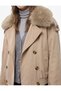 Pocketed Button-Down Wrap-Style Trench Coat with Detachable Faux Fur Collar and Gabardine Fabric. - 6