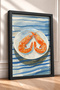 Shrimp on a Plate on a Blue Striped Background, Framed Painting, Italy Poster, Wall Decor, Itp108. - 2
