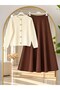 Women's modest detail knit blouse and suede skirt set, brown. - 2