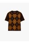 Crew Neck Short Sleeve Baklava Pattern Knit Sweater - 5