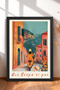 Woman with Yellow Scooter and Port View Framed Painting Italy Poster Wall Decor Itp097