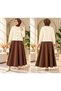 Women's modest detail knit blouse and suede skirt set, brown.