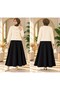 Women's modest detail knit blouse and suede skirt set, black.