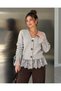 Gray Cardigan with Lace Details on Sleeves and Hem - 5320