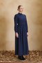 Navy Blue Dress with Patterned Details and a Drawstring Waist. - 3