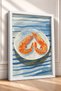 Shrimp on a Plate on a Blue Striped Background, Framed Painting, Italy Poster, Wall Decor, Itp108. - 2