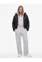 Long-Sleeved, Zippered, Pockets, Hooded, Faux Leather Crop Puffer Jacket.