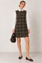 Women's White Shirt Dress with Plaid Pattern, Long Sleeves, and Drawstring Detail.