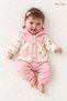Baby Girl Floral Patterned Hooded Long Sleeve Vest 3-Piece Set