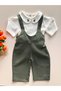 Long-Sleeved Bodysuit with Mini Tree Embroidery Detail on the Collar and Khaki Overall Set. - 6