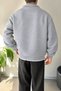 Half Zip Grey Melange Oversize Polo Collar Sweatshirt - 2