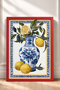 Lemon Branches in a Blue Porcelain Vase, Framed Painting, Italy Poster, Living Room, Kitchen, Wall Decor, Itp120. - 3