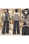Women's hijab shawl detailed striped knitwear pantsuit gray