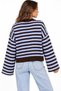 New Season Women's Striped Crew Neck Off-Shoulder Spanish Sleeve Oversized Knit Sweater. - 3