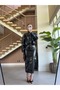Straight-Collar Shiny Leather Jacket and Maxi Skirt Set - 7