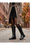 Zerra Women's Boots, Black Leather, with Stretchy Back, Zipper, and Buckle Detail.