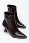 Evera Women's Dark Brown Shiny Leather Pointed-Toe Stiletto Heel Boots.