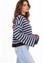 New Season Women's Striped Crew Neck Off-Shoulder Spanish Sleeve Oversized Knit Sweater. - 2