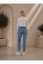 Sorkan Women's High-Waisted Blue Stretch Denim Pants - 3