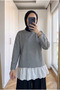 Women's Striped Lace Ruffled Long-Sleeved Modest Blouse Tunic 65 cm
