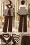 Women's hijab shawl detailed striped knitwear pantsuit brown