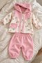 Baby Girl Floral Patterned Hooded Long Sleeve Vest 3-Piece Set - 2