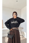 Boat Neck Knit Sweater with Text - Navy Blue