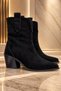 Women's Black Suede Western Cowboy Ankle Boots. - 4