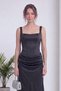 Women's Corset-Style Draped Long-Sleeved Satin Evening Dress, Available in Black, Burgundy, White, and Baby Blue. - 6