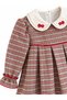 Baby Girl Red Cardigan Plaid Dress with Floral Patterned Collar - 5