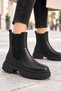 Women's Black Chelsea Boots, Lined, with Thick Soles, Side Zipper, Casual Boots/Shoes.