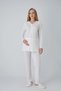 Women's Ecru Self-Patterned Robe and Maternity Pajama Set, 3-Piece Set, Nursing-Friendly, Lace-Trimmed Maternity Pajamas. - 5