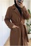 Women's Belted Cashmere Coat Blazer Collar Buttoned Long Modest Coat 95 cm - 2