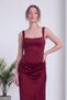 Women's Corset-Style Draped Long-Sleeved Satin Evening Dress, Available in Black, Burgundy, White, and Baby Blue. - 4