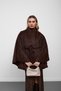 Brown-Belted Stand-Up Collar Faux Fur Oversized Poncho