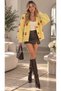 Women's Yellow Cherry-Printed V-Neck Button-Down Knit Cardigan. - 8