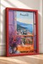 Amalfi Balcony View and Purple Flowers Framed Painting, Italy Poster, Wall Decor, Itp161. - 2