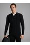 Black Slim Fit Zippered Polo Collar Knit Sweater 50330194-Vr046