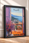 Amalfi Balcony View and Purple Flowers Framed Painting, Italy Poster, Wall Decor, Itp161. - 2