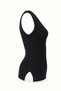 V-Neck Sleeveless Black Corded Fabric Sweater - 4
