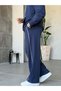 Contrast Stitched Two-Thread Hooded Baggy Tracksuit Set t Navy Blue - 4