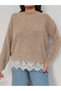 Women's Back V Detail Lace Soft Textured Knit Sweater