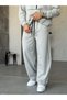 Contrast Stitched Two-Thread Hooded Baggy Tracksuit Set, Grey. - 3