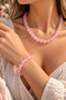 Pink Quartz Bracelet and Necklace Set, Simple, Elegant, Wonderful, High-Quality, Natural Stone, Genuine Premium Necklace, 40 Cm. - 2