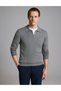 Gray Melange Slim Fit Zippered Polo Neck Basic Knit Sweater 50333917-Vr086