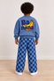 Mini Me Printed Blue Sweatshirt and Checkered Wide-Leg Pants 2-Piece Children's Set - 2