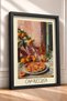 Capricciosa Pizza and Rose Wine Tabletop Framed Painting, Italy Poster, Wall Decor, Itp167. - 2